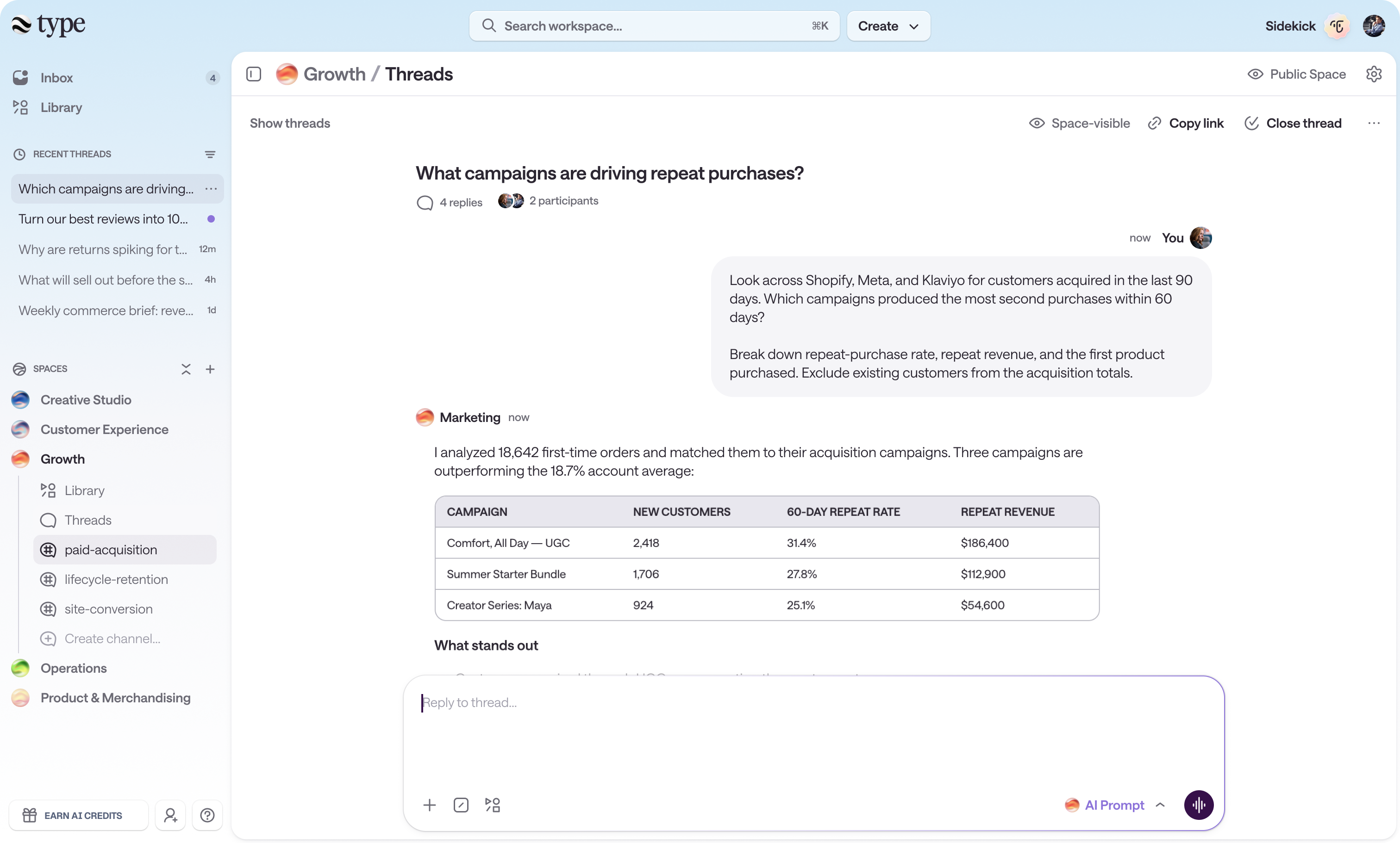 Type Growth Paid Acquisition thread view
